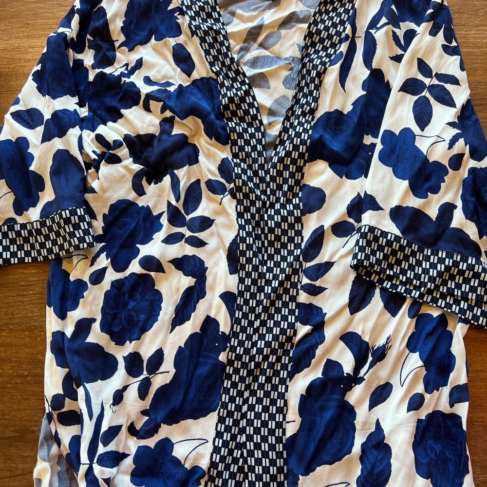 Floral Blue and White Kimono Shirt
